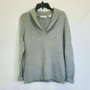 Liz Claiborne Grey Cable Knit V-Neck Sweater